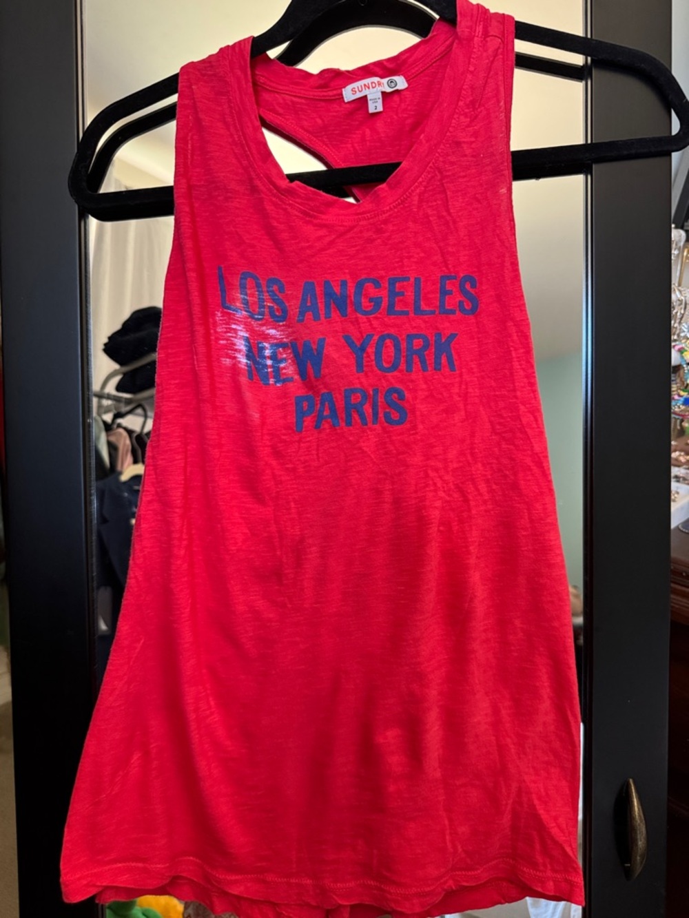 Sundry Red Graphic City Muscle Tank with Navy Text